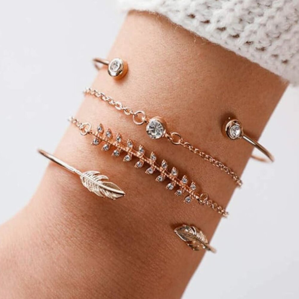 “Edith” Shiny Leaf Stacked Bracelets - image 4